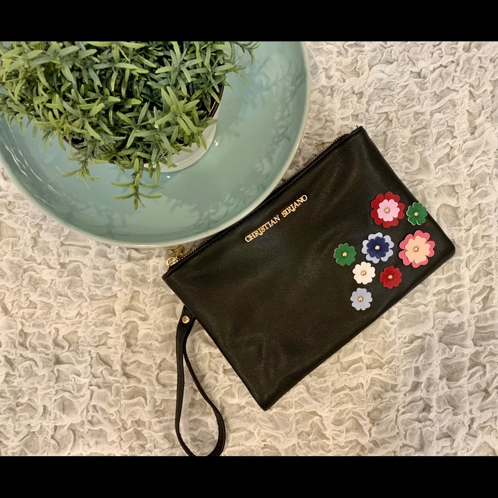 Faux Leather Wristlet Clutch Purse Makeup Cosmetic Storage Bag Flowers New
